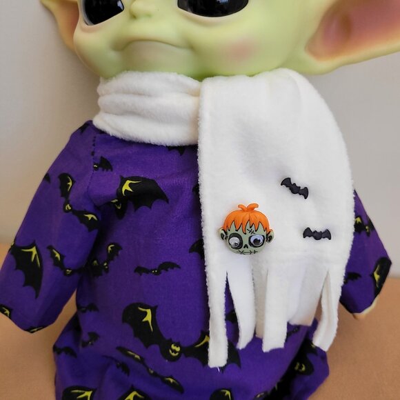 Spooky Bats 2pc Halloween Outfit/scarf set for 11" Mattel Child Grogu Yoda dolls - Picture 3 of 7